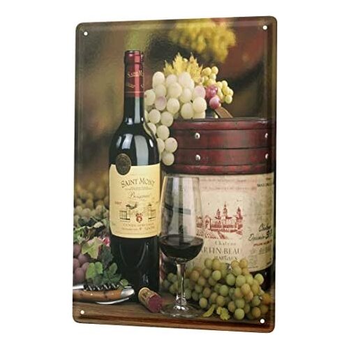 Tin Sign Decor Plaques 20X30 cm Wine Glass Bottle Wine Grapes Bar Pub Restaurant Decor Metal Poster Plaques