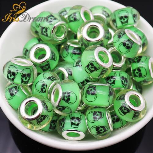 10Pcs New Cute Skull Rondelle Large Hole European Beads fit Pandora Bracelet Chain Necklace for Boho Jewelry Making Accessories