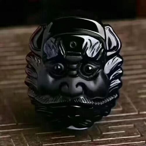 100% obsidian pendant brave male and female zhongkui double brave peace buckle