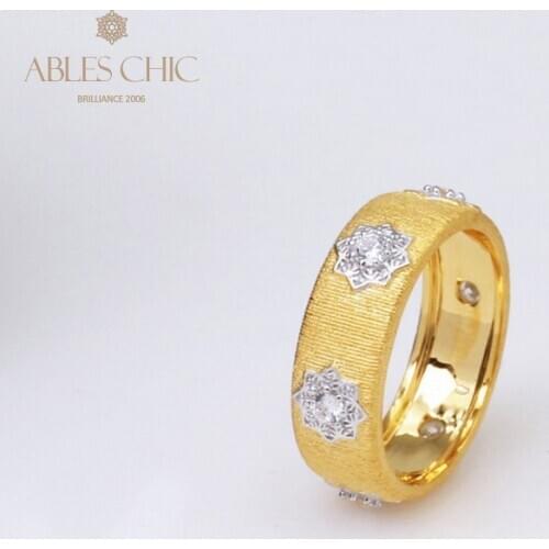 18K Gold Tone Bridal CZ Flower Renaissance Rings Solid 925 Silver Matte Silky Stars Zircon Wedding Band Premium Fine Jewelry