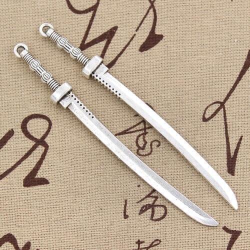 2pcs Charms Samurai Sword 107x10mm Antique Making Pendant fit,Vintage Tibetan Bronze Silver color,DIY Handmade Jewelry