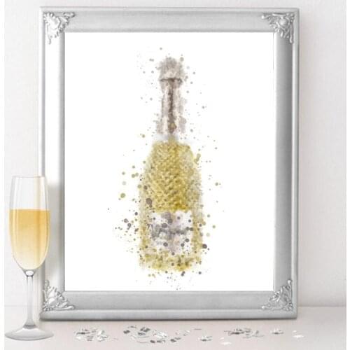 Prosecco Bottle Abstract Watercolor Painting Kitchen Decoration Picture Liquor Alcohol Poster Bar Wall Art Canvas Prints Decor