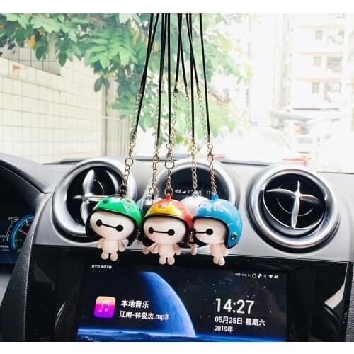 Car pendant cute helmet Baymax robot doll inside jewelry car rearview mirror hanging decoration accessories gifts