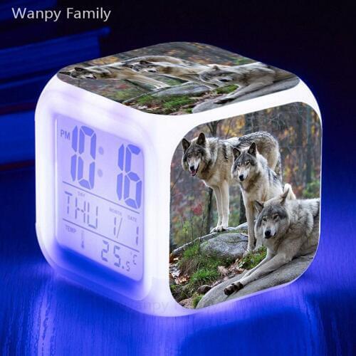 Forest Wolf Alarm Clock For Childrens room bedroom Bedside Desktop Multifunction LED Color Changing Digital Alarm Clock