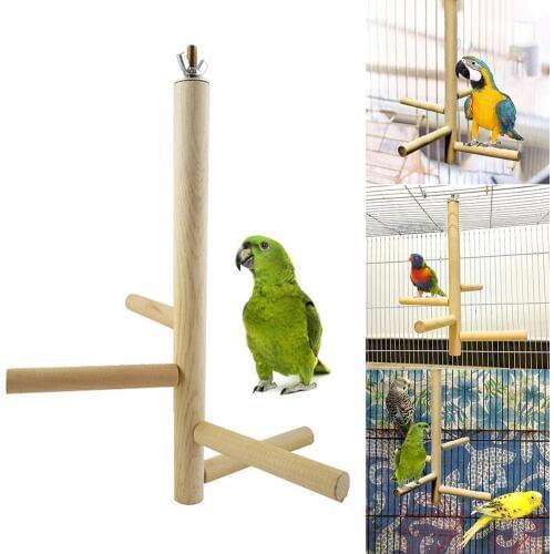 Pet Bird Parrot Wooden Rotating Bar Stand Hanging 4 Stairs Ladder Cage Chew Toy