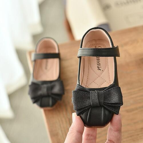 Kids girls leather shoes spring/autumn children baby soft bottom shallow single shoes with bow girls princess shoes fashion