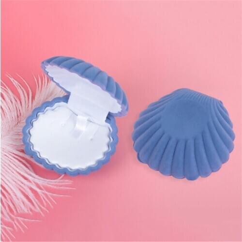 DoreenBeads Fashion Velvet Jewelry Gift Boxes Shell Blue Color Wedding Rings Container Carrying Cases 59mm x 52mm(2") , 1 Piece