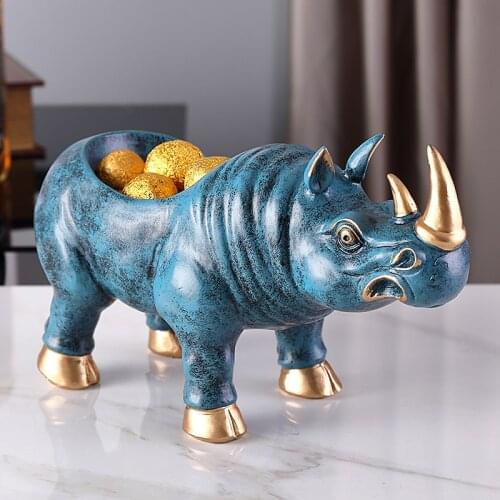 Rhinoceros Figurine Storage Box Home Decoration Resin Art Sculpture Figurines Home Décor Gift Decorative Ornaments Home Decor