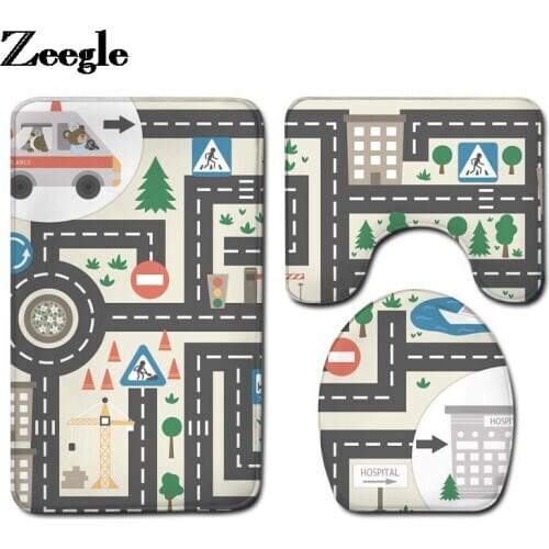 Flannel Toilet Mat Home Decoration Bath Mat Bathroom Carpet Rug Waterproof Toilet Seat Cover Mat and Anti-slip Floor Carpet Set