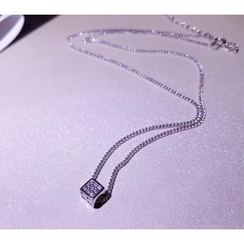 Hot Cube Block CZ Necklace Women 100% 925 Sterling Silver Necklace Jewellery Clavicle Chain Pendant Charm Gift Best Quality