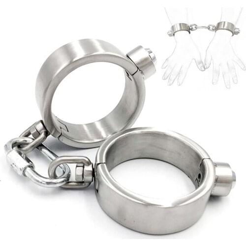 Hi-Q Stainless Steel Press Lock Handcuffs Restraints Fetish Slave BDSM Lockable Manacle Sex Toys for Women Man Couples