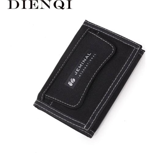 DIENQI Canvas Men Trifold Wallets Money Bag Card Sport Minimalist Wallet For Men Slim Thin Male Purses Black portefeuille homme