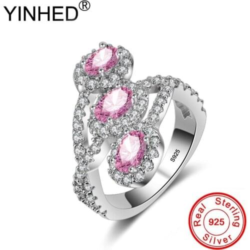 YINHED 3pcs Pink Egg Cubic Zirconia Party Ring 100% 925 Sterling Silver Wedding Rings for Women Fine Jewelry ZR542