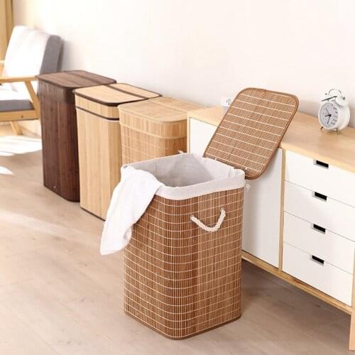 Clothes Storage Basket Laundry Dirty Clothes Storage Bucket Bamboo Basket Container Foldable Organizer Storage Basket