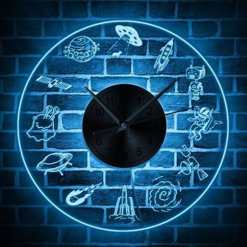 Universe Space Symbol LED Neon Sign Wall Clock Astronaut Alien Nursery Decor Wall Art Spaceman Rocket UFO Wall Hanging Light