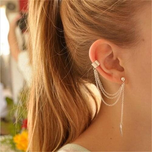 Creative Women Earrings Jewelry Fashion Personality Metal Ear Clip Leaf Tassel For Ladies Gift Pendientes Earrings