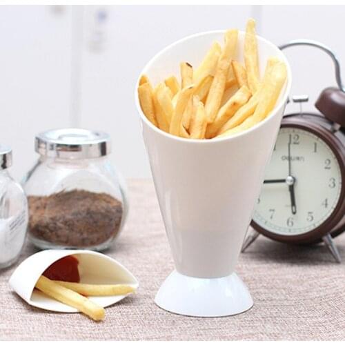 Kitchen Serving Tool Snack Cone Stand + Dip Holder For Chips Finger Food Sauce White Fries Dip and Cone Cup Snack Holder Serving