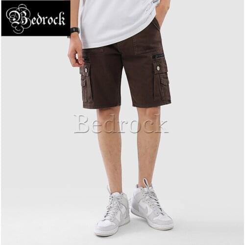 MBBCAR 12oz summer washed raw denim selvedge shorts men brown straight vintage cargo shorts casaul knee length pnats 560