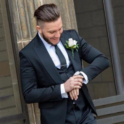 Fashion One Button Slim Fit Men Tuxedos Groom Wedding Suits Peaked Lapel Blazer Three Pieces Groomsman Costume Homme