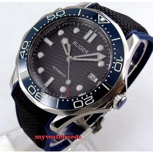 41mm black dial luminous marks deloyment clasp sapphire glass date automatic mens watch B235