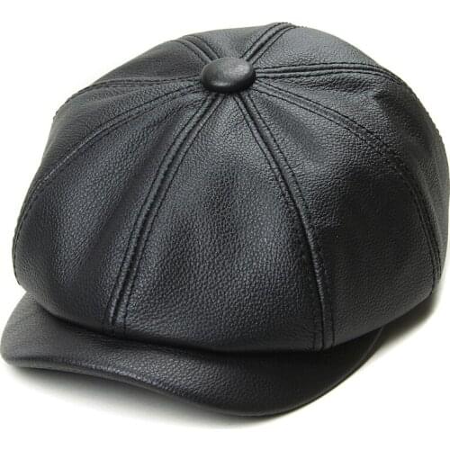 Autumn And Winter Leather Mens Beret Warm Fashion Personality Black Brown Duck Tongue Single Caps Outdoor Cowhide Hat