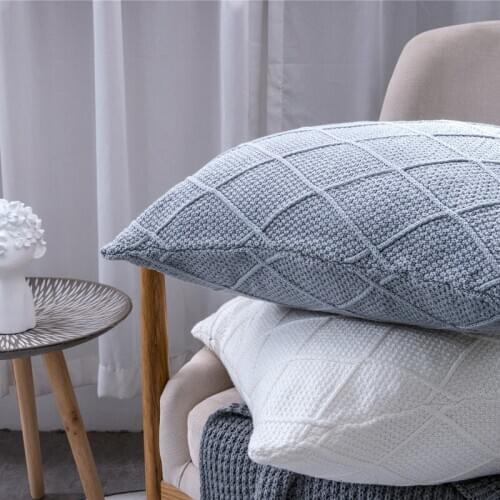 Pure Cotton Material Knitted Pillowcase Soft Home Interior Car Accessories Sofa Supplies 45cmX45cm Diamond No Inner