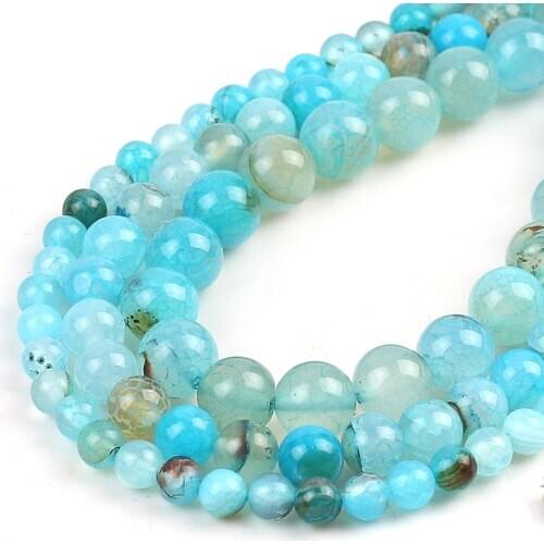 Wholesale Natural Light Blue Fire Dragon Veins Agates Beads Round Loose Stone Beads for Making Jewelry DIY Bracelet 15''6/8/10mm