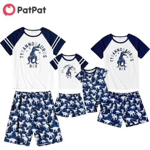 PatPat 2021 New Arrival Summer Family Matching Dinosaur Print Raglan Sleeve Pajamas Set(Flame Resistant)