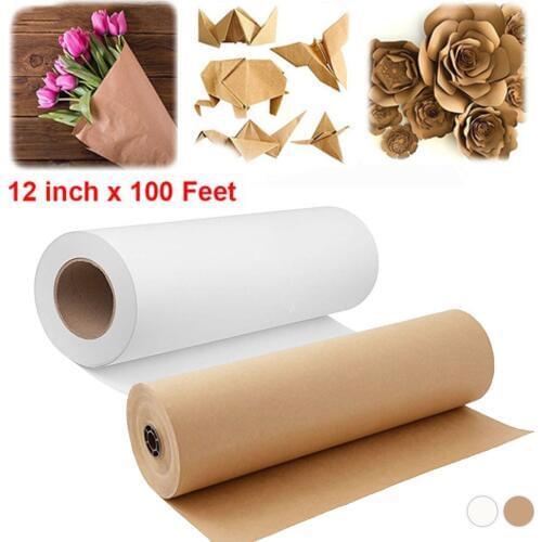 12inch 100 Feet White Brown Drawing Paper Roll Kraft Paper Roll for School Kid Craft Activity and Painting Art Watercolor Paper