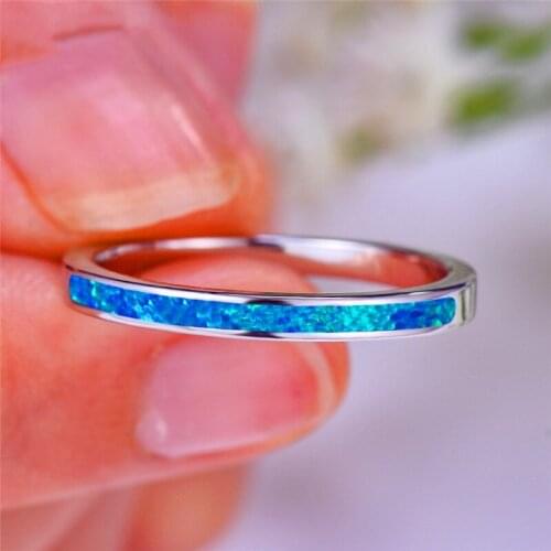 Stacking Blue White Imitation Fire Opal Rings For Men Women Minimalist Wedding Thin Ring White Golden Engagement Ring Jewelry