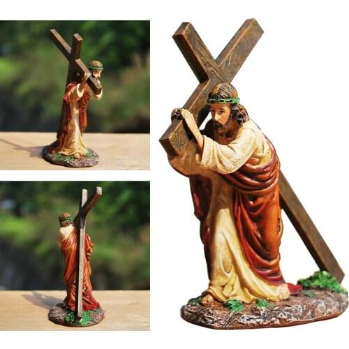 Statue Jesus Cross Figurine Christ Holy Crosses Figure Sculpture Tabletop