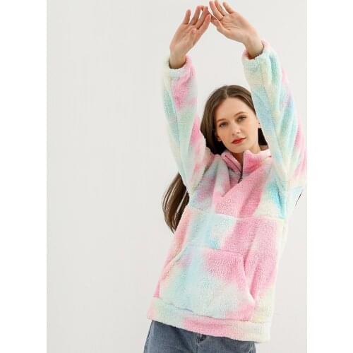 Plus Size Tie Dye Hoodies Women Pullover Korean Harajuku Sweatshirt Female Aesthetic Fleece Warm Long Sleeve Hooded Sweatshirts