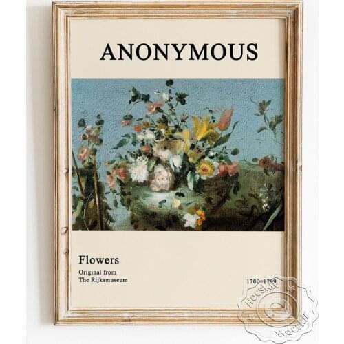 Anonymous Flowers Exhibition Vintage Art Prints Poster, Gorgeous Bouquet In Vase Canvas Painting, Classical Home Decor Picture