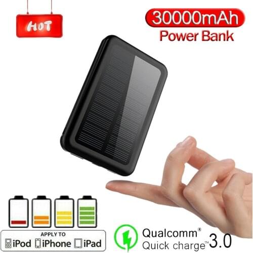 30000mAh Waterproof Solar Power Bank Shockproof Mini Portable External Battery Powerbank With LED Flashlight Fast Charging