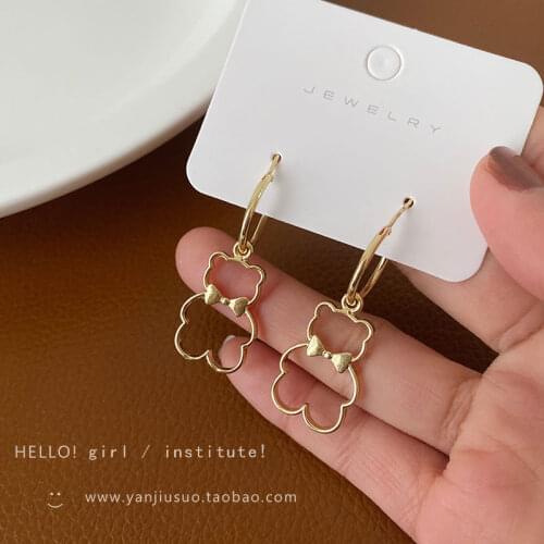 YAOLOGE 2021 For Women Gold Color Hollow Out Bear Drop Earrings Vintage Alloy Accessories Gift Fashion Party Jewelry Brincos New