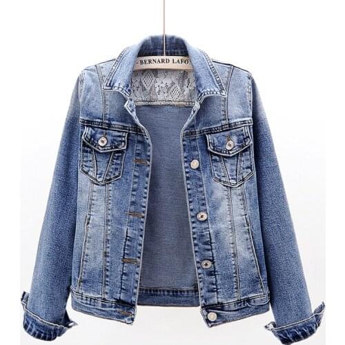 Vintage Blue Plus size Slim Elasticity Denim Jackets Women Long sleeve Short Outerwear Chaqueta Mujer Jeans Jacket Coat Female