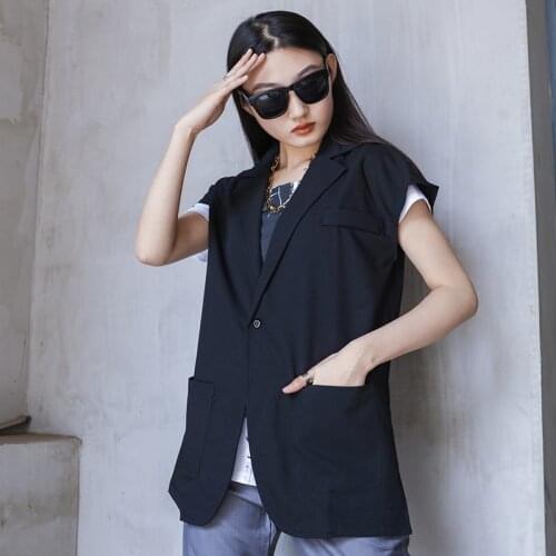 Spring and summer single breasted loose waistcoat black jacket thin womens suit collar large dark Yamamoto