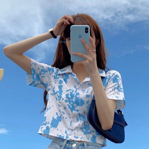 Preppy Style Ins 2021 Womens Clothing Crop Top Blouses Fashion Brand Print Summer Korean Ulzzang Shirts Ladies Tops New Hot