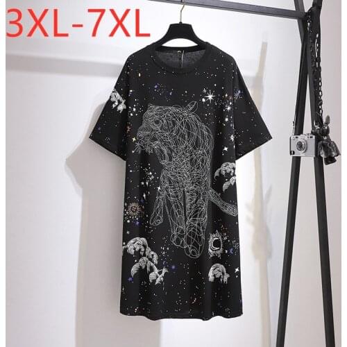New 2021 Ladies Summer Plus Size Tops For Women Large Short Sleeve Loose Black Cotton Print Long T-shirt 3XL 4XL 5XL 6XL 7XL