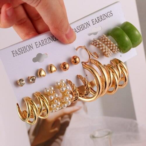 Geometirc Pearl Hoop Womens Earrings Set For Women Fashion Big Resin Round Statement Earrings 2021 Trendy Accessories Jewelry