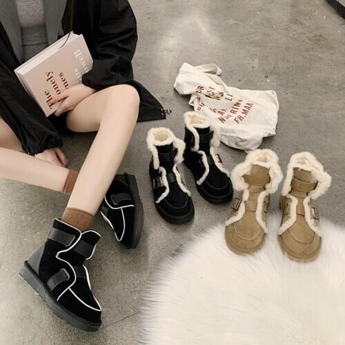 Thick-soled womens boots snow boots new style short boots Velcro plus cashmere boots high-heeled boots Martin boots short boots