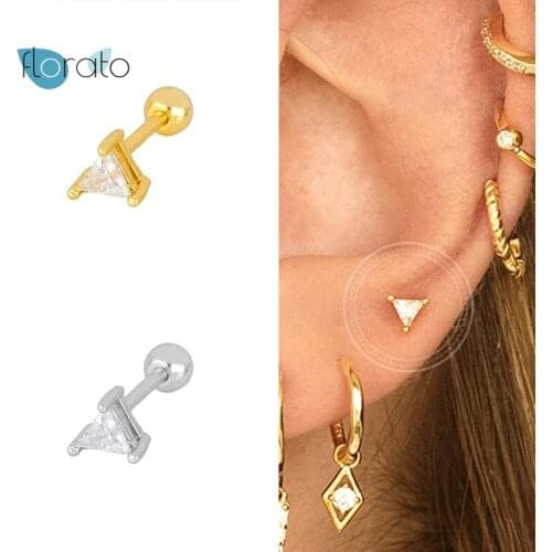 925 Silver Ear Needle Stud Earring For Woman Ladies Bling Zircon Mini Earrings Ear Bone Earlobe Piercing Buckle Charming Gift