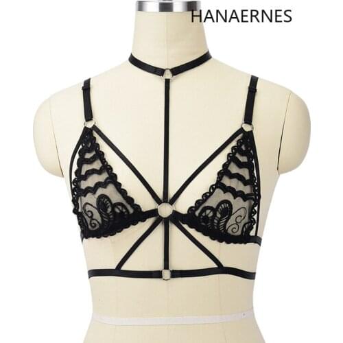 Body Harness Bra for Women Soft Hollow Out Tops Caged Bra Bondage Sexy Lace Lingerie Festival Punk Goth Rave Goth Lingerie