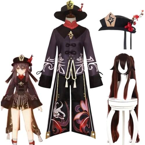 Anime Genshin Impact Hutao Cosplay Costume Suit Wig Cosplay Anime Game Hu Tao Chinese Style Hanfu Halloween Costumes For Women