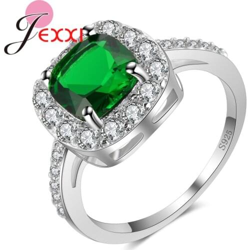 925 Sterling Silver Ring White CZ Crystal Big Square Ring Green New Band Fashion Ring Engagement Bridal Wedding Jewelry