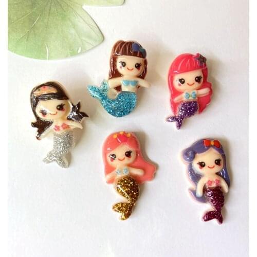 10Pcs/lots Lovely Mixed Mermaid Girls Flat Back DIY Scrapbook Embellishment Phone Craft Decoration Child Ring Jewelry Making