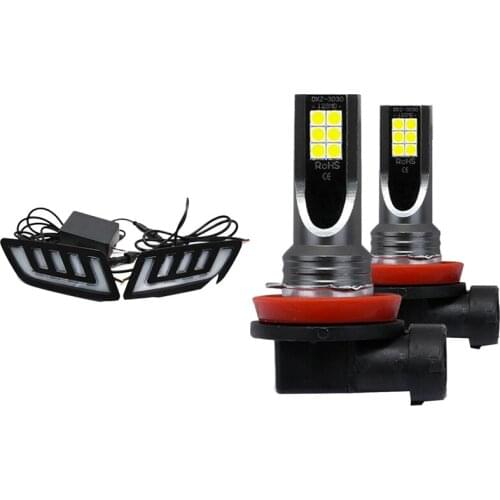 2Pcs Car H11 H8 H9 COB 60W 6000K LED Headlight Fog Light Bulbs & 1 Pcs Car Daytime Running Lights with Turning Signal