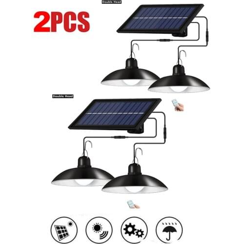 2pcs Retro Lampshade Solar Light Chandelier LED Solar Panel Shed Lights Indoor Outdoor Hanging Lamp Pendant for Yard Garden 3/6M