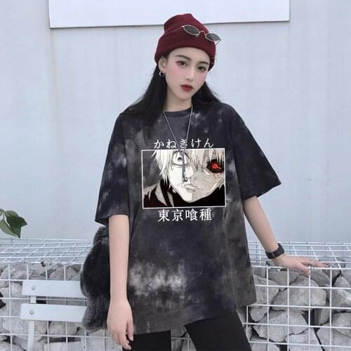 2021 Fashion Tie Dye Clothes Japanese Anime Tokyo Ghoul T-shirt Kaneki Ken Print Tees Harajuku Top Tees Unisex