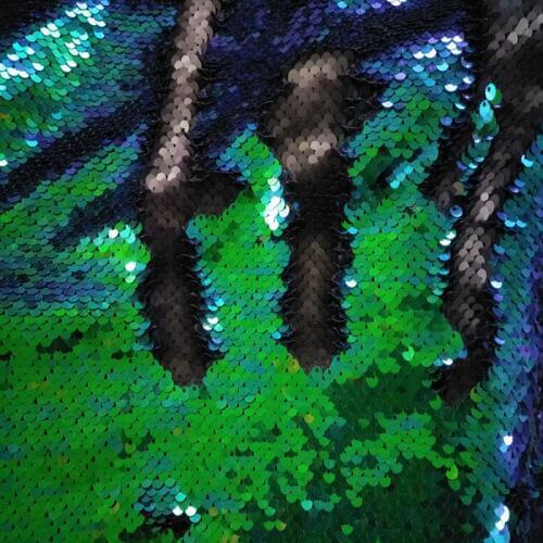 30x25cm Glitter Pecock Green Sequin Double-face Reversible Sequin Fabric Satin Back Sequin Fabric For DIY Sewing Decoration